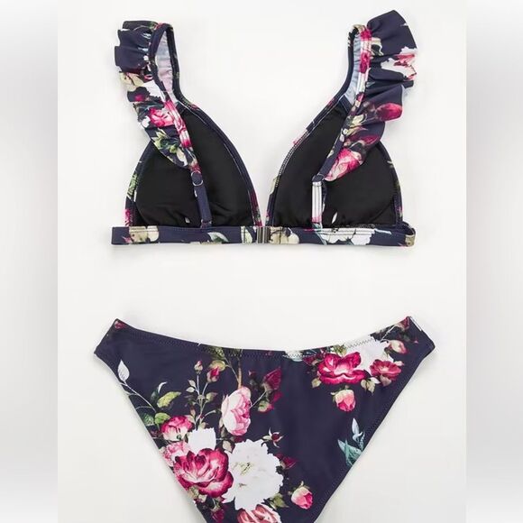 CUPSHE Ruffle Floral Print Bikini Sz Medium NWT - Picture 4 of 11